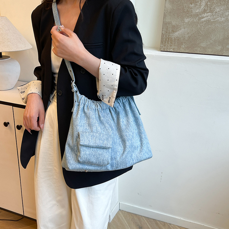 Fashion Korean Style Artistic Soft Denim Trendy Casual Women's Shoulder Underarm Tote Bag