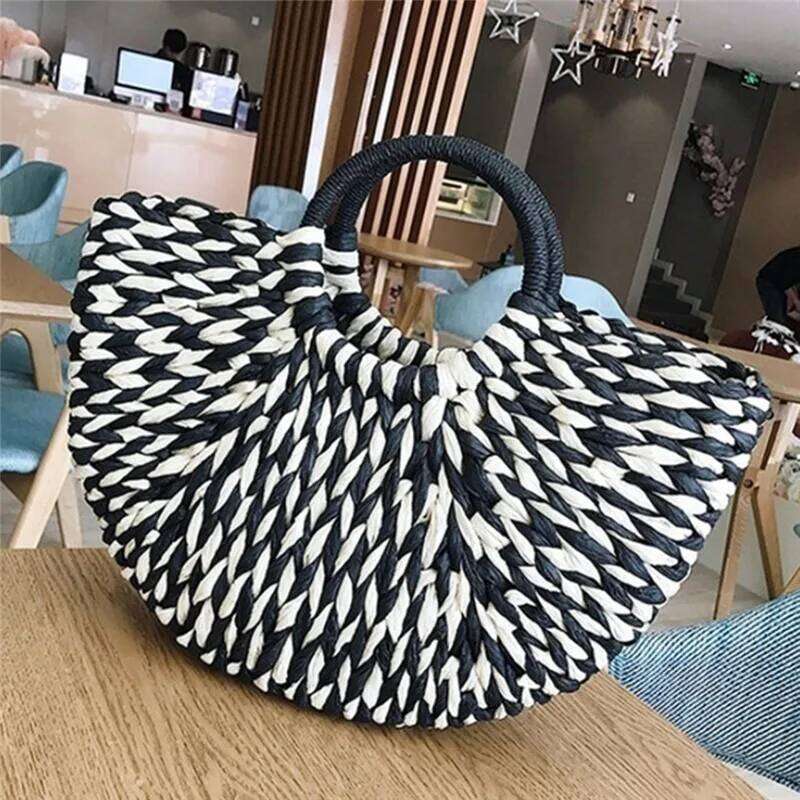 Newly Summer Handmade Bags for Women Weaving Straw Wrapped Beach Bag Moon Shaped Top Handle Handbags Totes Femme designer bags