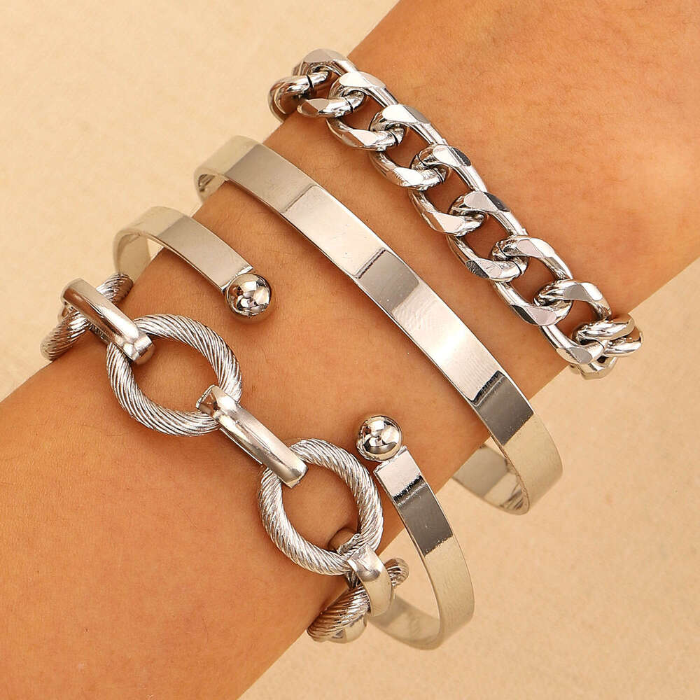 Alloy Dia-Encrusted of Four Punk Stacking Hip-Hop Bracelet Set for Women