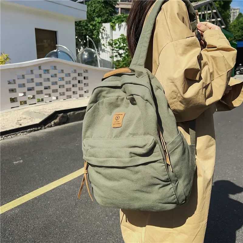 New Casual Cool Canvas Green Laptop Student Bag Trendy Women Men College Bag Female Backpack Male Lady Travel Backpacks Y250811