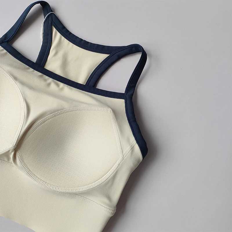 Contrasting Color Integrated Fixed Cup Underwear Gathering Shock-proof Slimming Sports Vest Running Pilates Training Bra Z250812