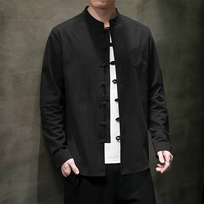 New Spring Autumn Chinese Style Cotton Linen Shirt Men Solid Color Loose Long Sleeve Single Breasted Shirts Mensa Clothing ddmymarket