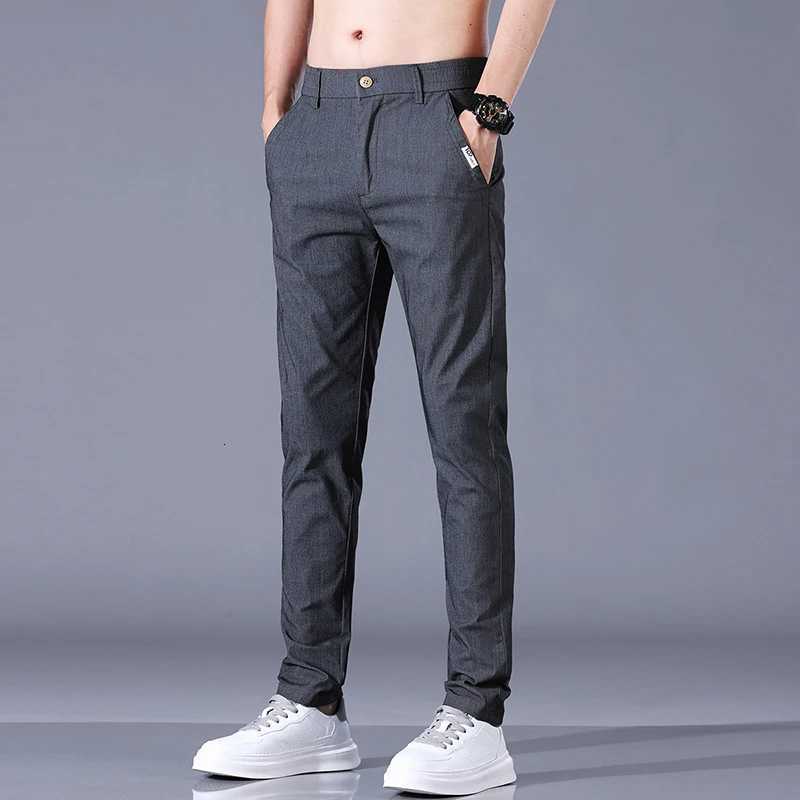 Spring Summer Pants Mens Stretch Breathable Casual Pants Slim Business Straight Trousers Fashion Gray Khaki Black Gray W250812