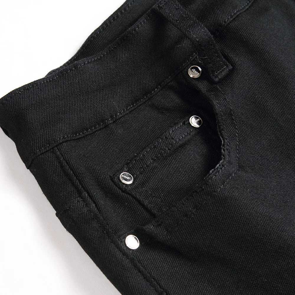 Men Classic Pure Black Jeans All Match Stretch Denim Pants Casual Slim Straight Trousers X250812