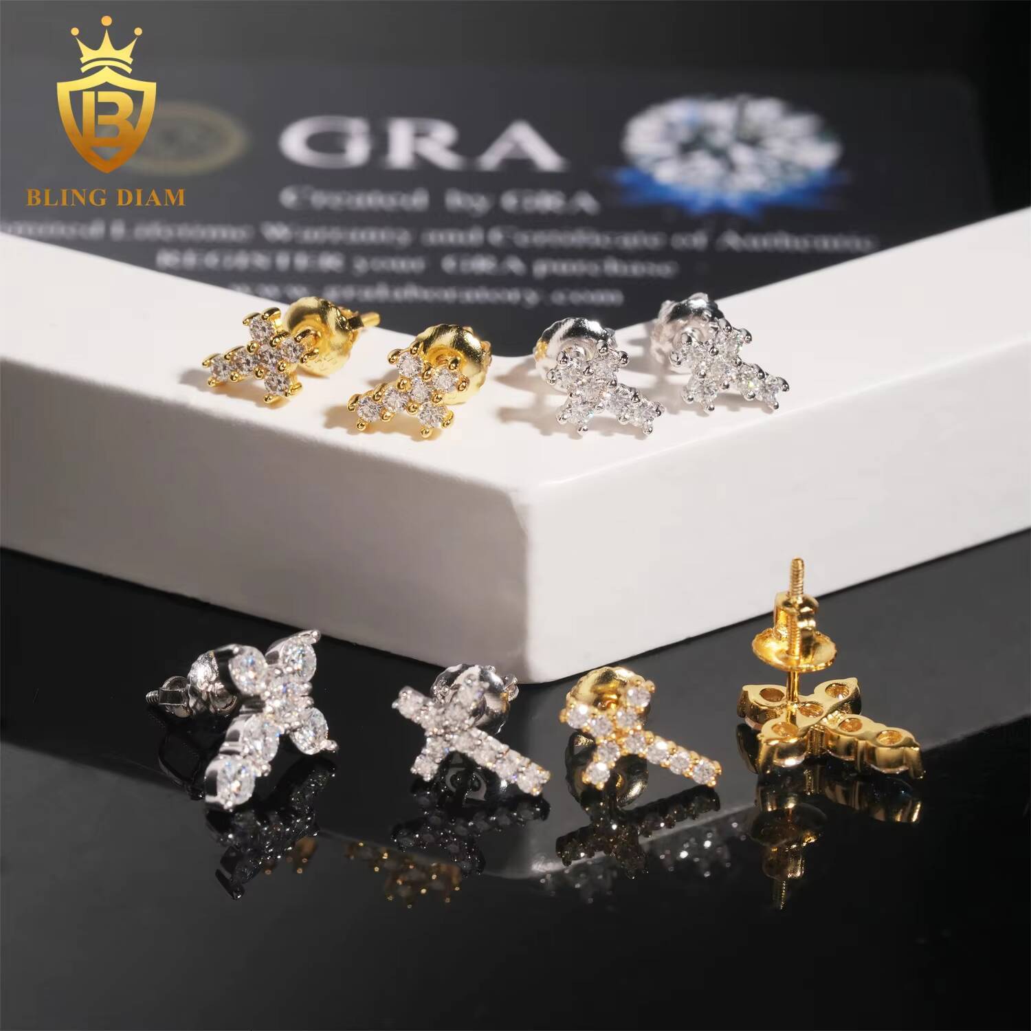 Popular Men Women Stud Earrings Silver 925 Earrings Screw Back Cross Moissanite Earrings Hip Hop Jewelry