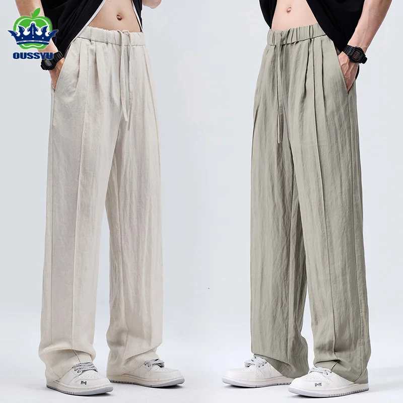 ousyu brand clothing lyocell linen fabric casual pants men summer thin elastic waist outdoors jogger wrinkled outdoor trousers W250812