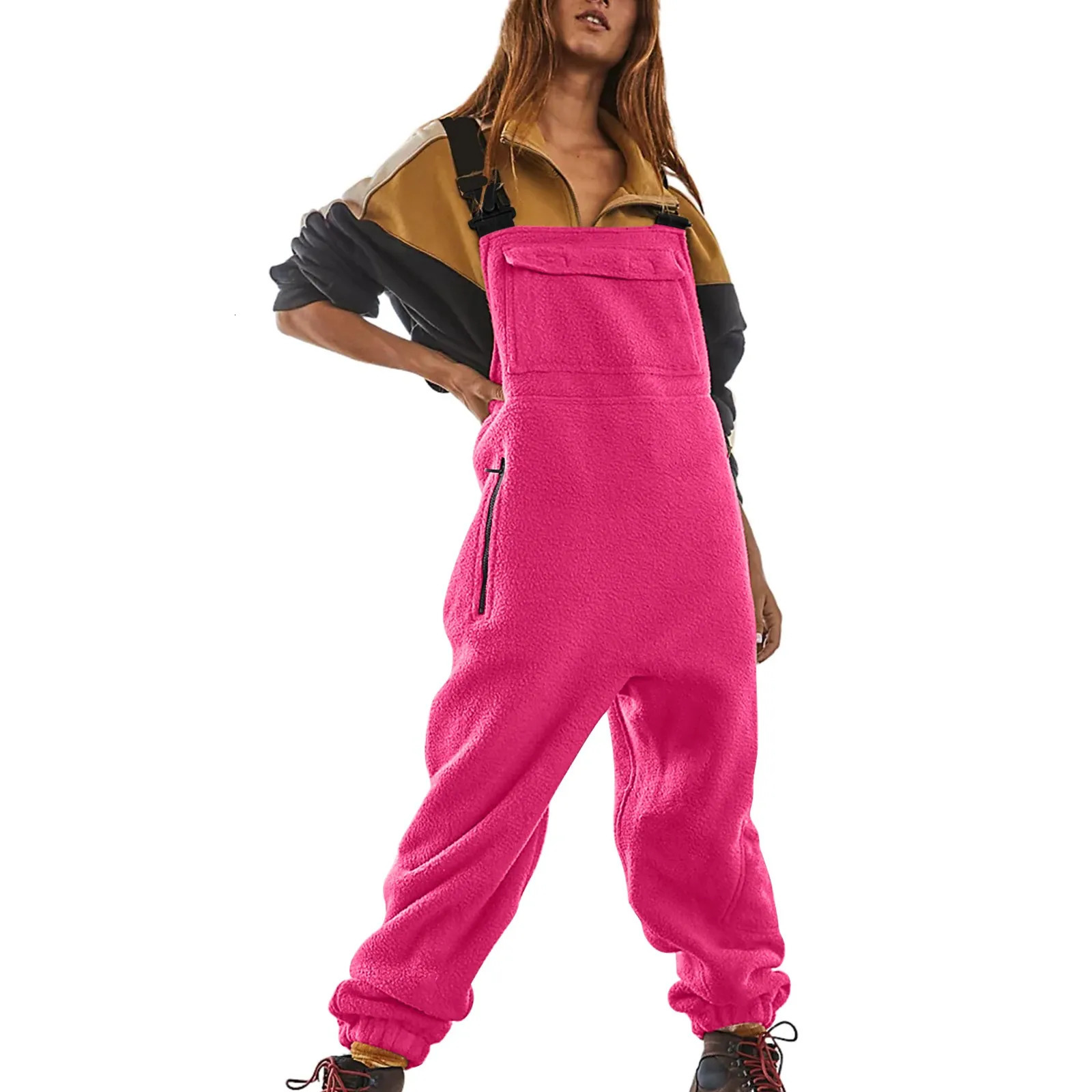 Womens Fleece Overalls OnePiece Bibs Jumpsuits Adjustable Suspender Straps Loose Fall Winter Warm Fuzzy Ski Pants 250731