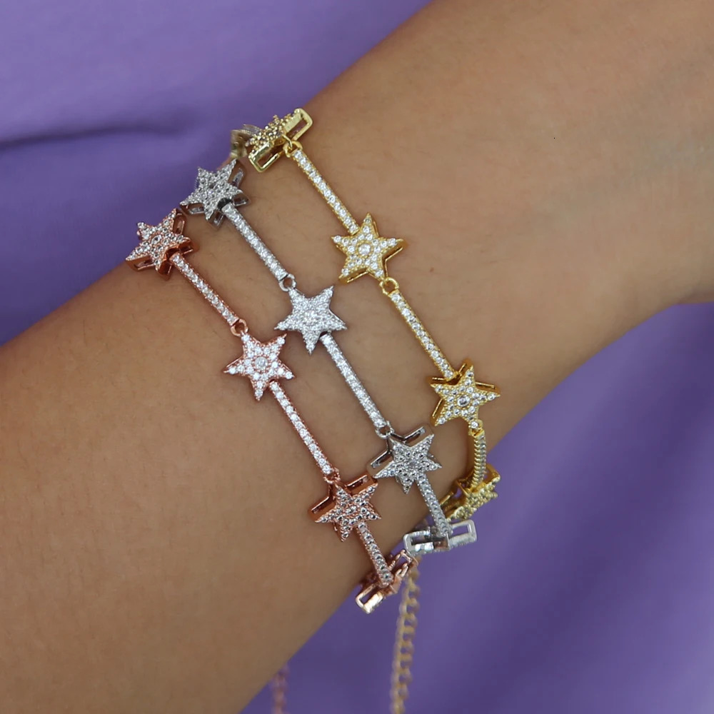 Trendy Zirconia Crystal Stars Slave Chain Bracelet For Women Finger Hand Silver Color Stars Charm Bracelets Delicate CZ Bracelet 250807