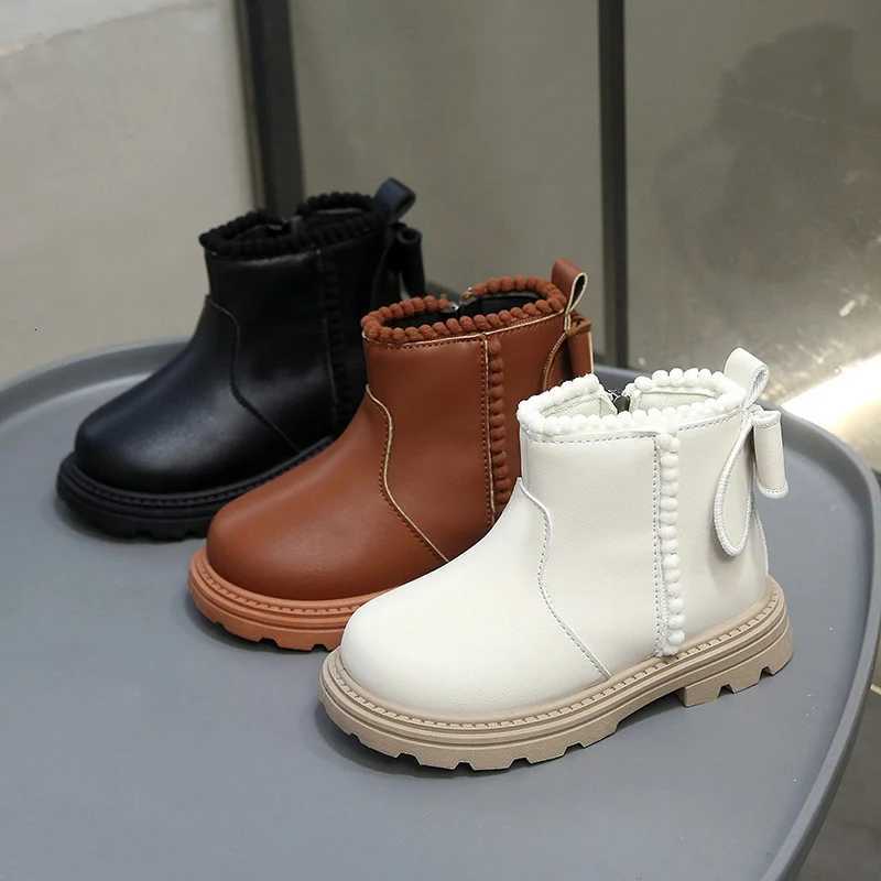 2025 Girls Princess Shoes Girls Brown Black Boots Rubber Par Shoes Anti-slip Baby Plush Shoes with Bow Kids Shoes Girls Boots XJ250812
