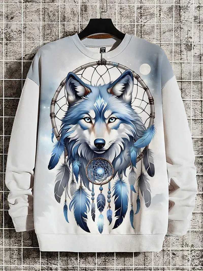 Mens Animal Sweatshirts Long Sleeve Sweatshirt O-Neck Fashion Cool 3D Printed Japanese Art Prints Casual Sweatshirts Y250811