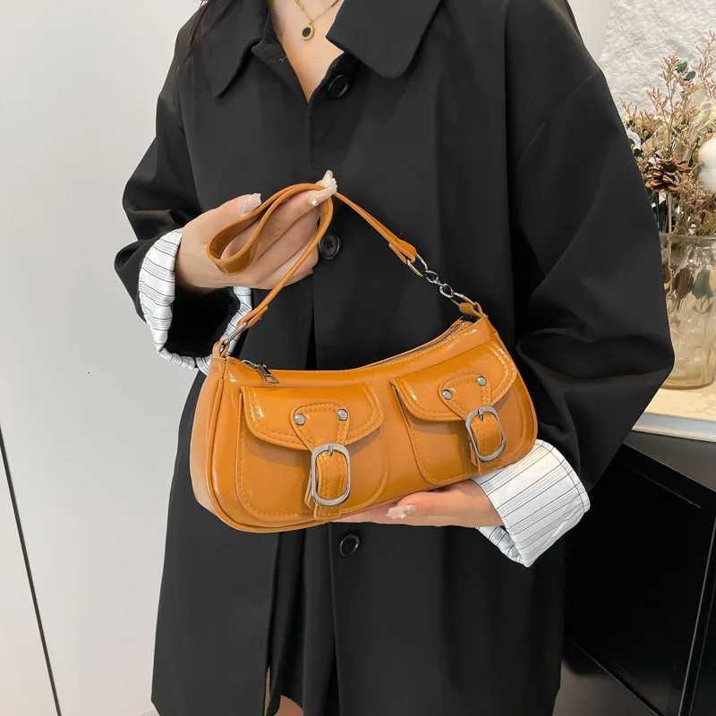 Fashion PU Leather Womens Shoulder Bag Small Double Pocket Design Ladies Underarm Bags Y2K Vintage Female Handbags Clutch Purse Z250813