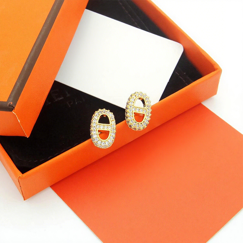 Women's Pig Nose Earrings Classic Diamond Brand H Earrings Luxury 18k Gold Designer Earrings Stainless Steel Jewelry