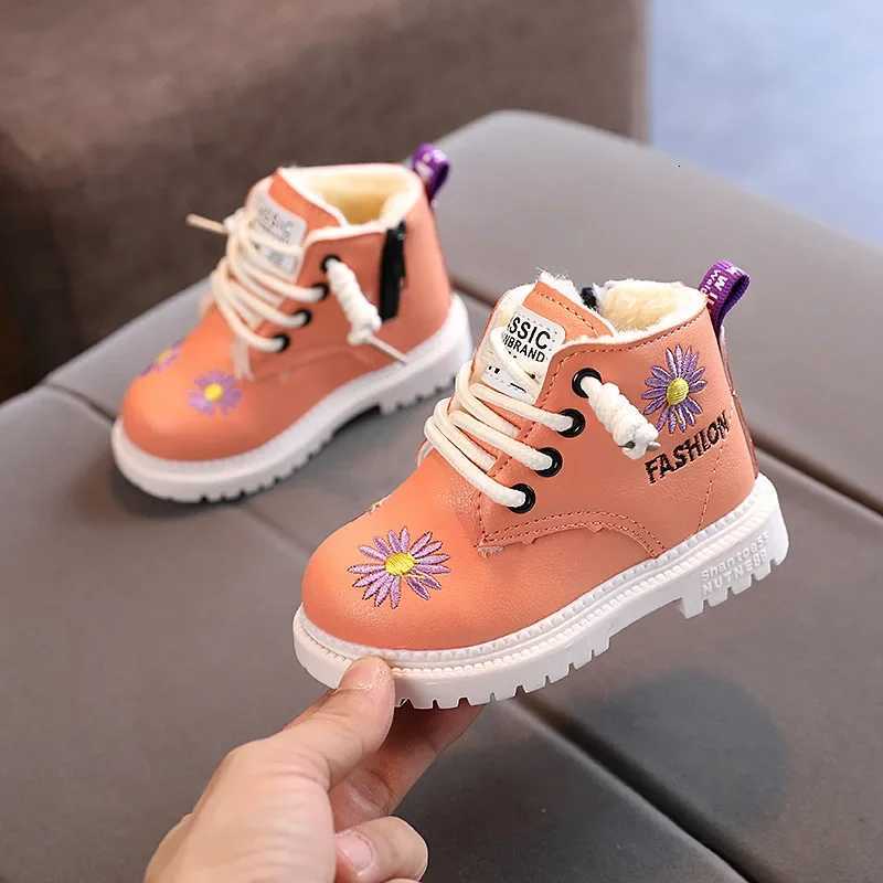 New Children Padded Boots Kids Winter with Flower Anti-slip Boots Thick Bottom Zipper Boots Girls Warm Snow Flat Shoes XJ250812