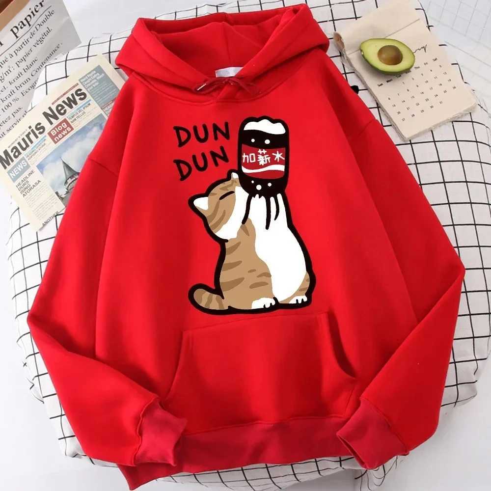 Cartoon Cat Drink Salary Increase Beverages Mens Hooded Sweaters Casual Loose Hoodies Pleasure Sweatshirts Home Harajuku Tops Y250811
