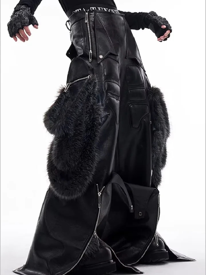 Mauroicardi Spring Autumn Cool Long Baggy Black Pu Leather Wide Leg Cargo Pants Men Mens er Clothes Streetwear 2025 250812