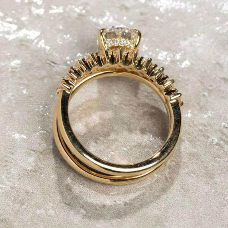 Popular Custom 2ct Oval Cut DEF Moissanite Jewelry 10K 14K 18K Gold Side Stone Round Cut Anniversary Wedding Moissanite Ring