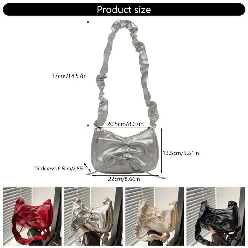 Stylish Casual Pleated Shoulder Bag with Novelty Bowknot PU Leather Handbag Purse for Women Z250812