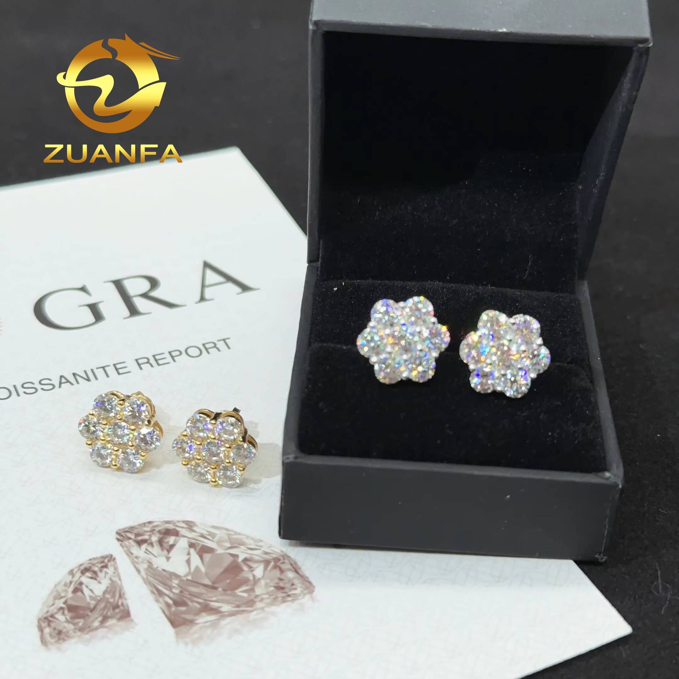 Trendy Women Flower Design Round Cut Stud Earrings for Women Pass Diamond test Iced Out 925 Silver Moissanite Screw Back Earring