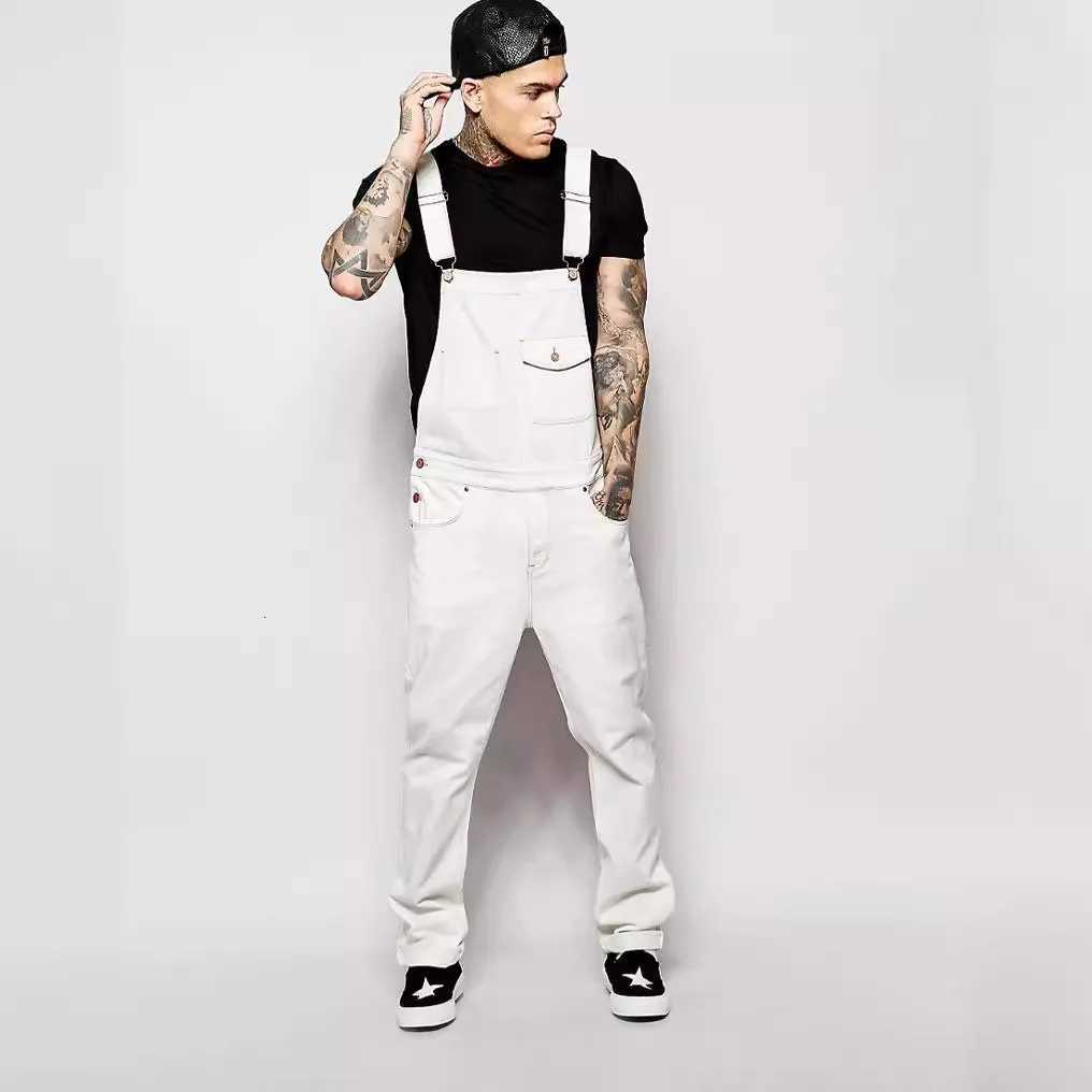 2024 Men Stylish Slim Biker Jeans Bib Overalls Jumpsuits Jeans Men Streetwear Casual Stretch Ripped Dungarees Men Strap Jeans X250812