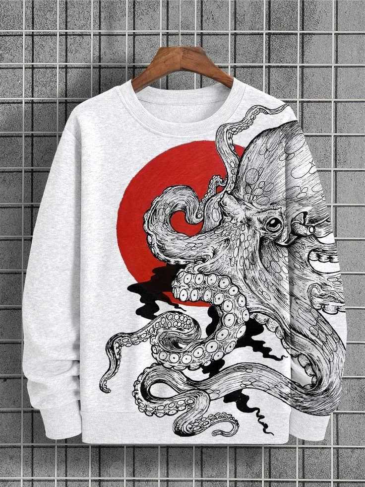 Mens Animal Sweatshirts Long Sleeve Sweatshirt O-Neck Fashion Cool 3D Printed Japanese Art Prints Casual Sweatshirts Y250811