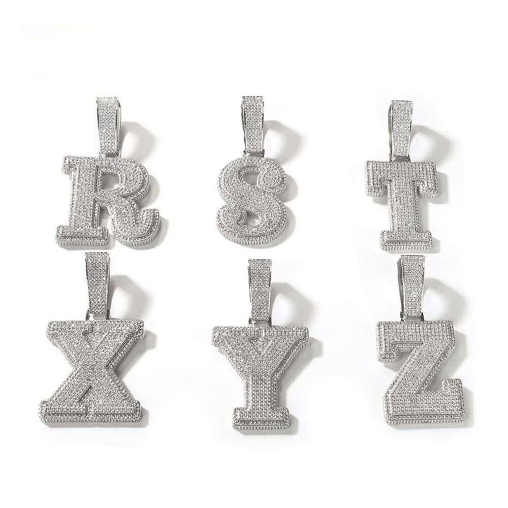 Sier-Plated White Gold 3D Hip-Hop Style Long Stick Bread Pendant A-Z Letter Design