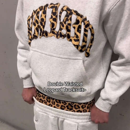 2025 Summer New Street Style Leopard Print Casual Double-Headed Shorts Unisex Hooded Sweatshirt Set