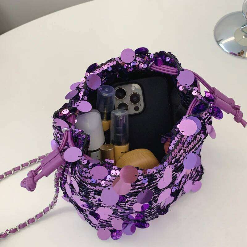 Ladies Sequin Evening Clutch Bag Women Wedding Party Shiny Sier Handbag Female Chain Phone Shoulder Crossbody Pouch