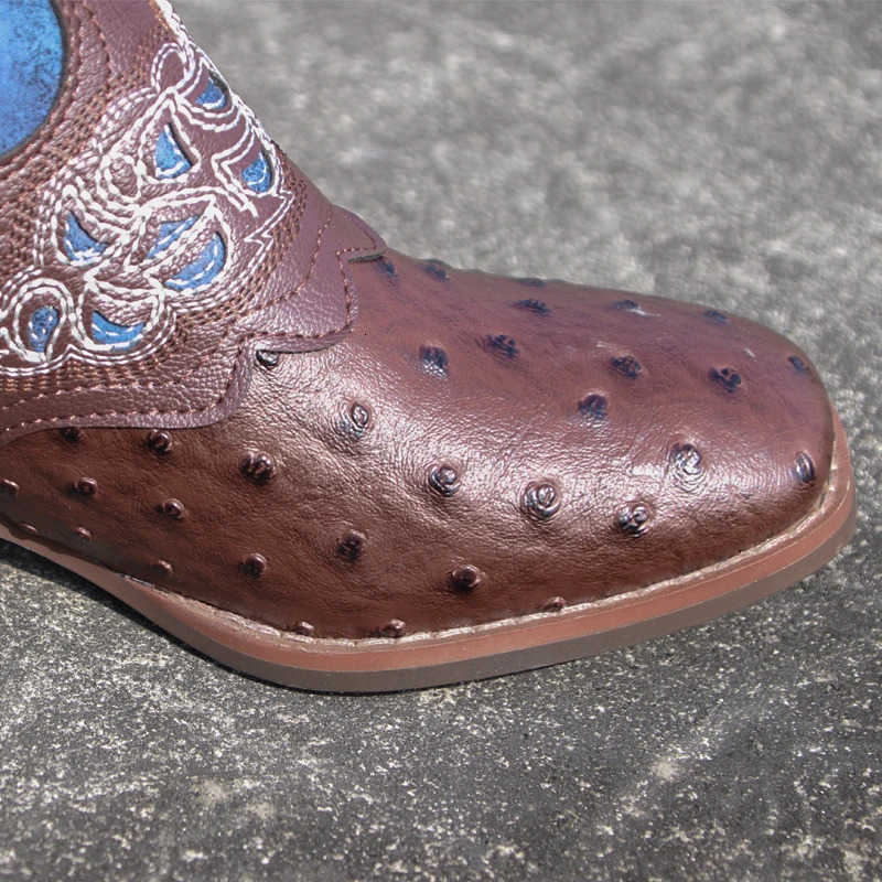 Leather Embroidered Western Cowboy Retro Cowgirl Boots Low Heels Knee High Boots Female Footwear M250812