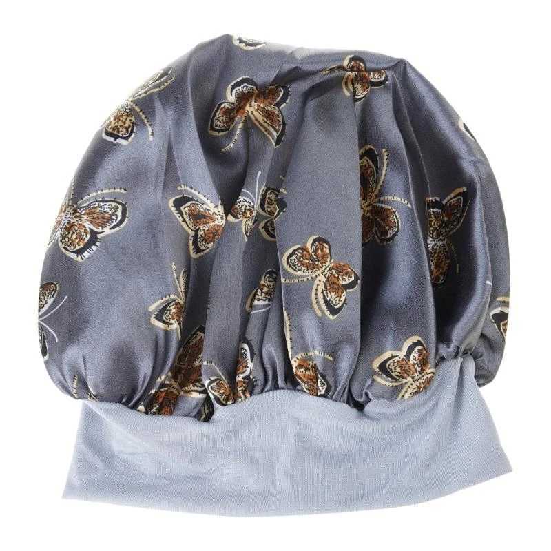 Butterfly Print Satin Sleeping Cap Wide Brim Nightcap Hair Care Turban Chemo Hat for Washing Face Skin-Caring Makeup XJ250812