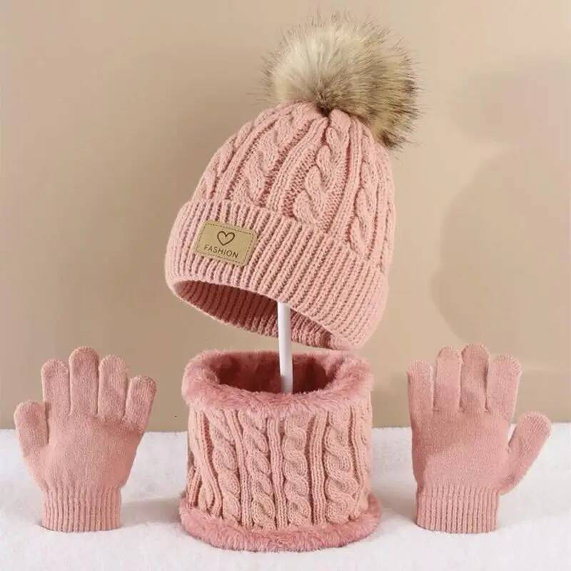Toddler Kids Pom Decor Beanie Infinity Scarf & Gloves Boys Girls Winter Warm Suit ddmythur