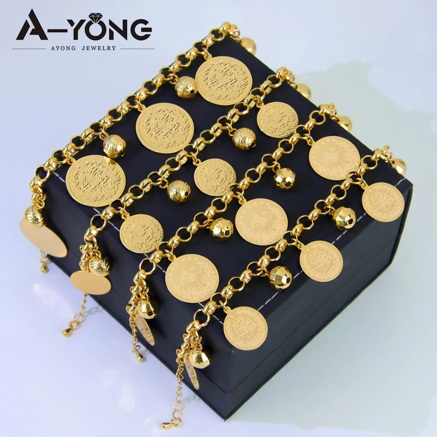 Saudi Muslim Gold Color Coins Bracelet 21k Gold Plated Elegant Balls Bangles Nigeria Brazilian Women Wedding Party Jewelry 250807
