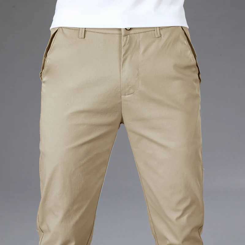 Business Thin Mens Breathable Pants Slim Straight High Elastic Slim Casual Pants Male Brand Clothing Khaki Gray Green Black W250812