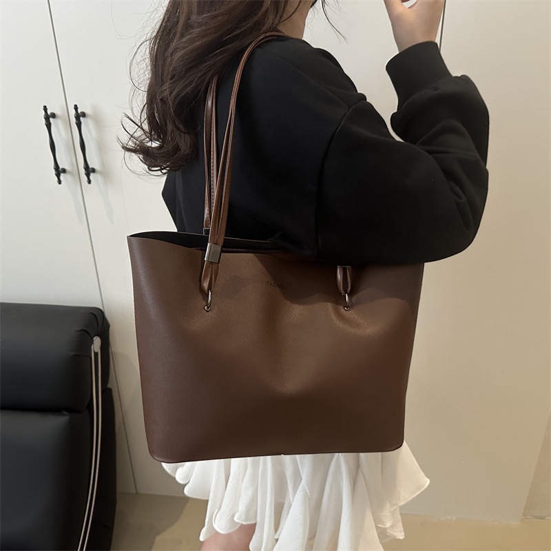 Large Capacity Fashion New Casual Oil Wax Leather Solid Color Women s Single Shoulder Underarm Tote Bag ddmymarket