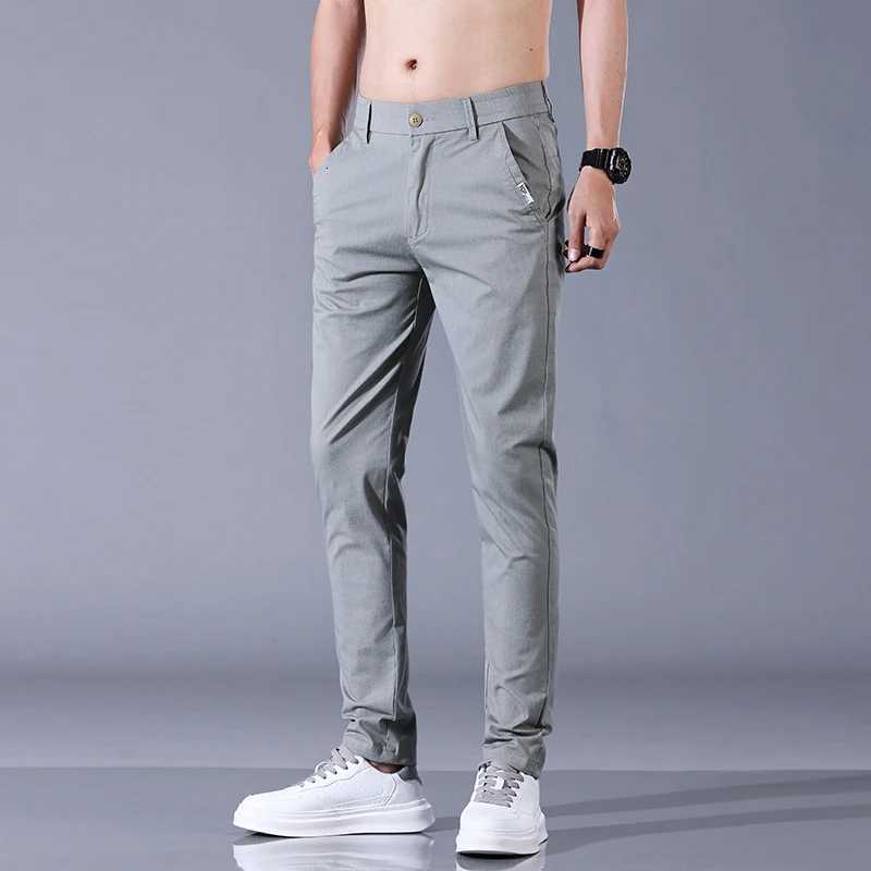 Spring Summer Pants Mens Stretch Breathable Casual Pants Slim Business Straight Trousers Fashion Gray Khaki Black Gray W250812