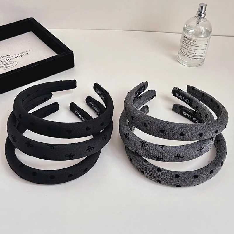 Black and Gray Simple Sponge Band for Women All-Match Wide-Brimmed Bow Fashion Girl Band X250812