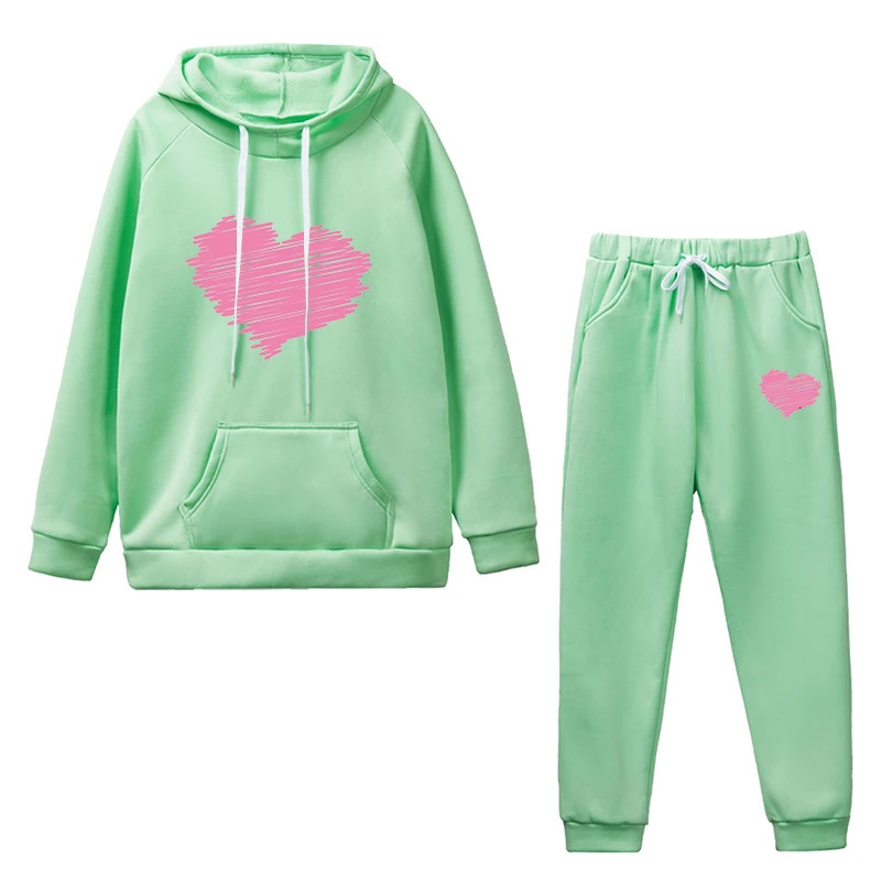 Womens Hoodie Tracksuit 2pcs Set Fall Winter Daily Casual Sport Outfits Cute Heart Hooded Sweatshirt Sweatpants 250805