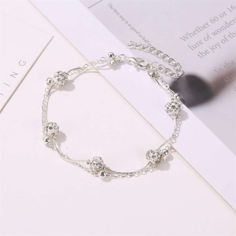 Niche Double Layer Shamballa Crystal Anklet for Women Multi-layer Simple Alloy Beach Foot Jewelry