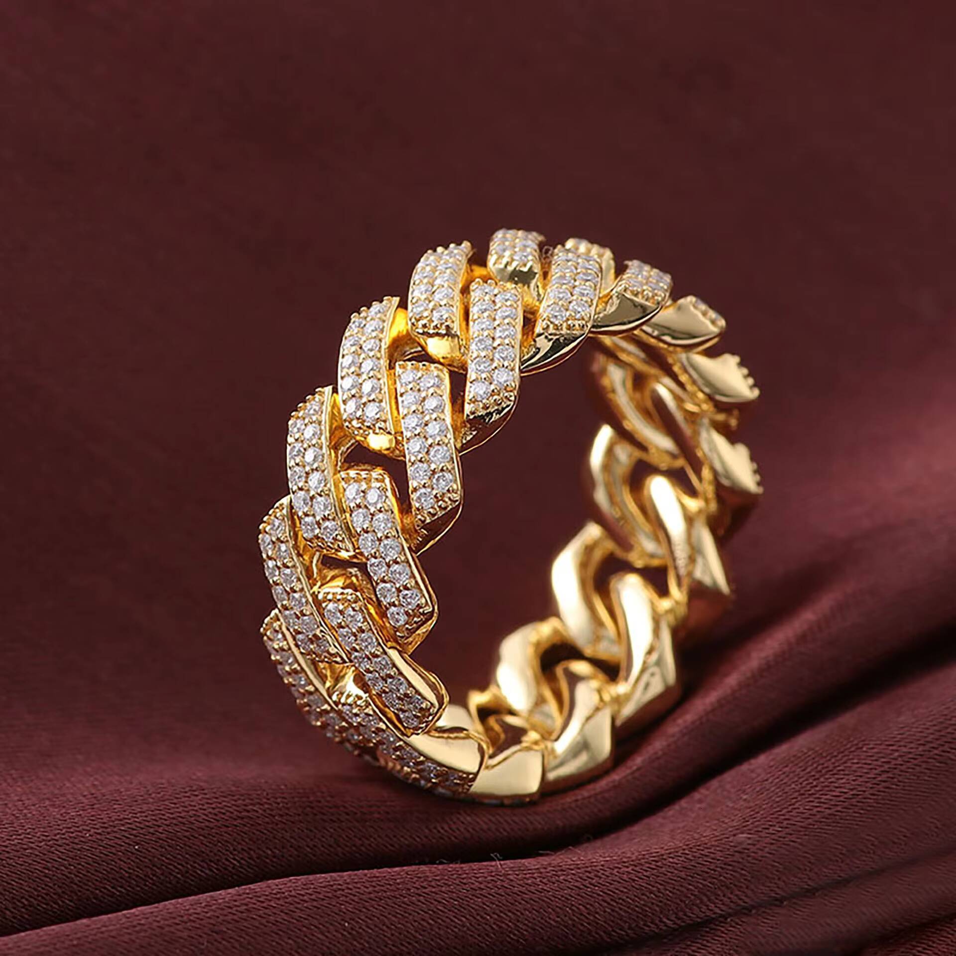 2025 new 14k Full Diamond Moissanite Ring Light Luxury Cuban Style Mens Ring