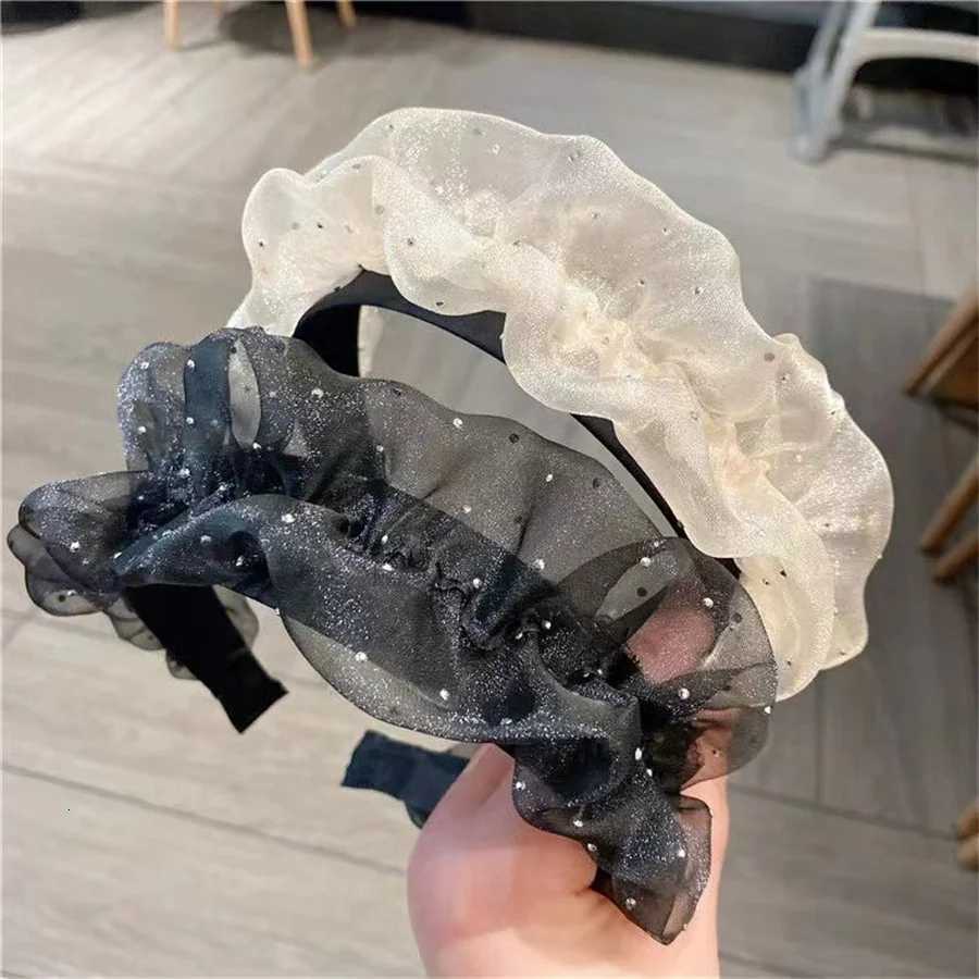 Fashionable temperament pleated organza band with ruffled edge mesh pressed wide edge band for mens hair accessories X250812