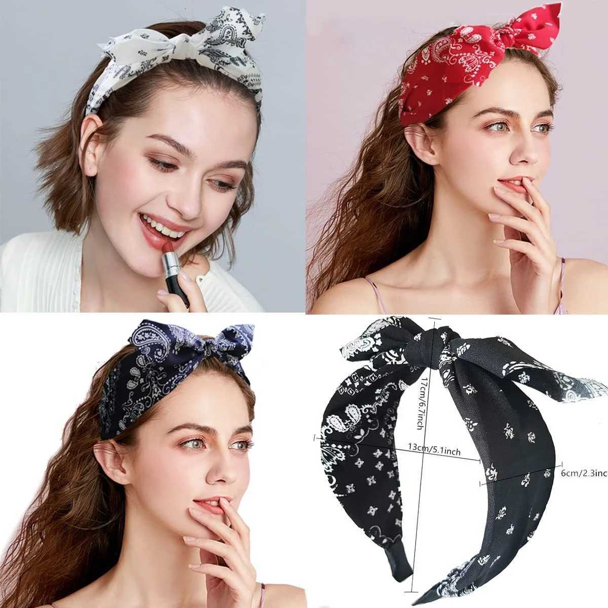 Fashion Paisley Bandana Band For Women Top Knotted Bow Hairbands Cute Rabbit Ear Turban Wrap Hair Band Girls Accessories X250812