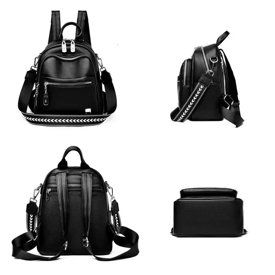 Women High Quality Backpack Solid Color Student School Bag Female Soft Leather Rucksack Ladies Casual Travel Commuting Sac A Dos Y250811