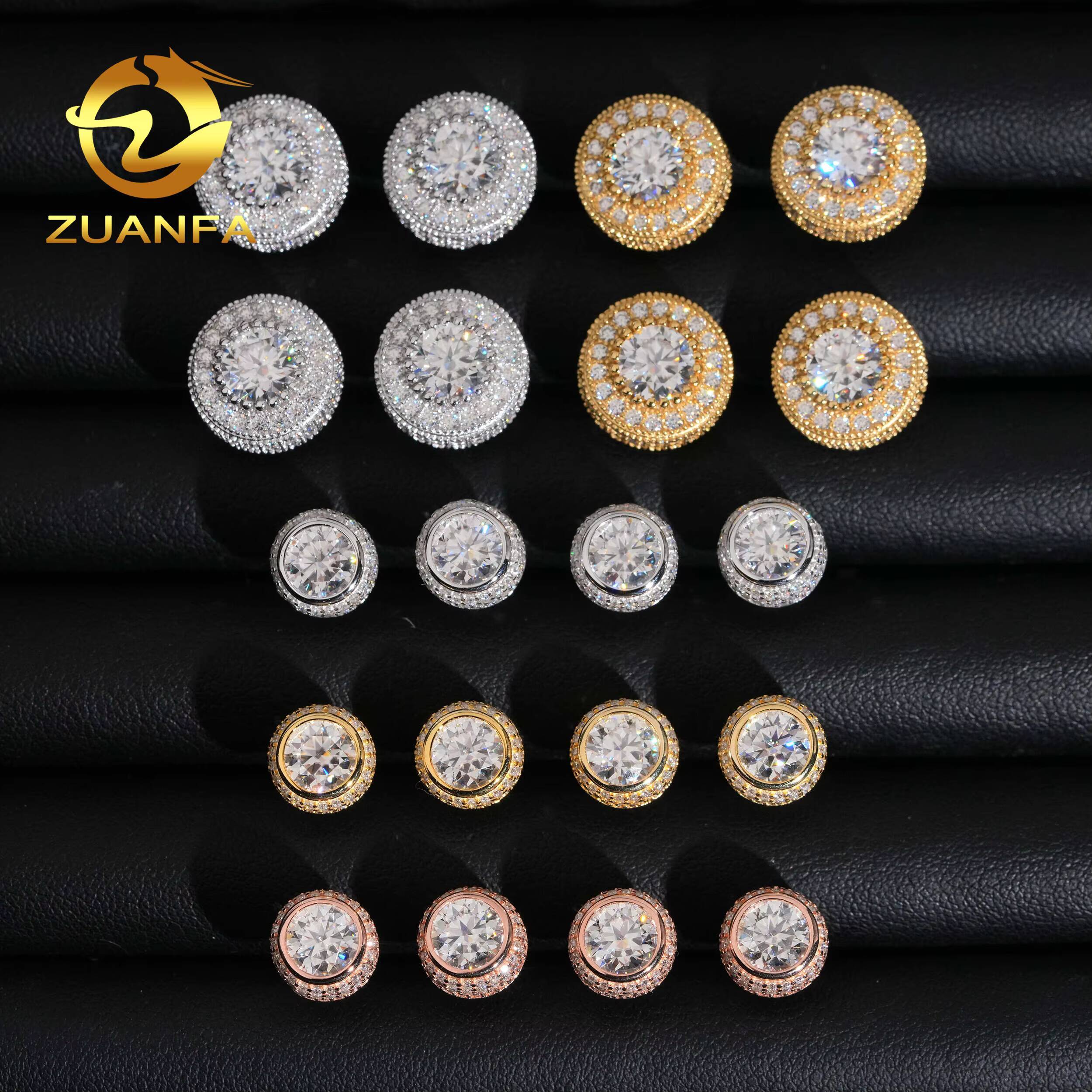 Fashion Hip Hop Earrings Fully Moissanite Diamond 925 Sterling Silver Iced Out Men Moissanite Earrings Screw Back