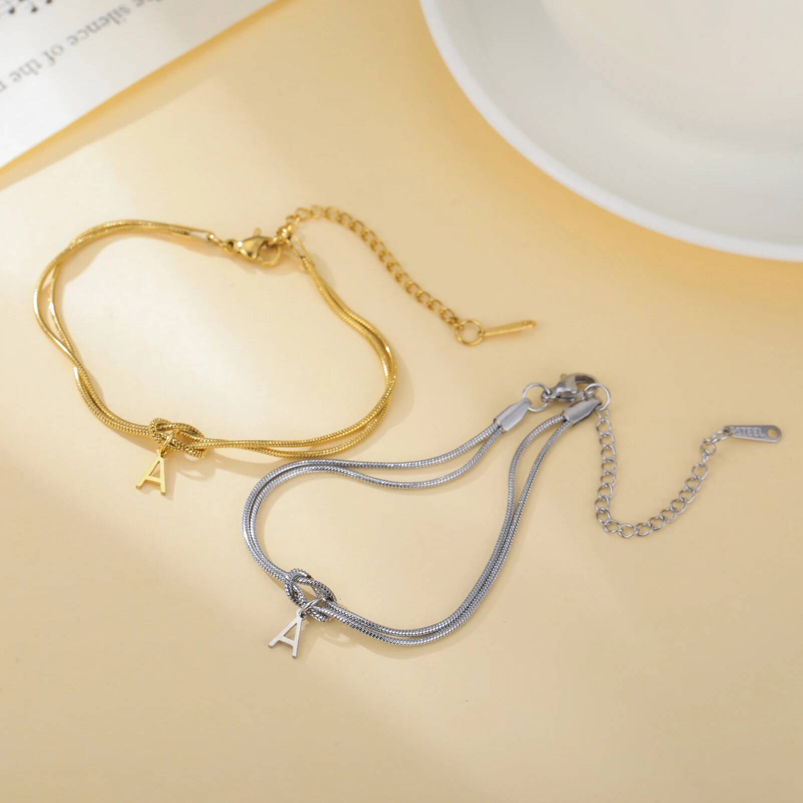 Skyrim Men's and Women's Initial A-Z Pendant Bracelet Stainless Steel Fashion Snake Chain Jewelry Couple Party Gift Wholesale