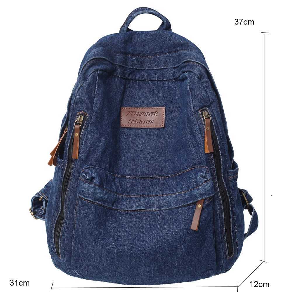Annmouler New Fashion Women Backpack Large Capacity Daypack Jeans Rucksack Multi-pockets Student School Bag Y250811