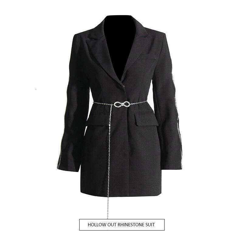 2025 New High-End Style, Versatile Design, Chain Decoration, Waist Cinching, Slimming Suit Jacket, Women's Clothing
