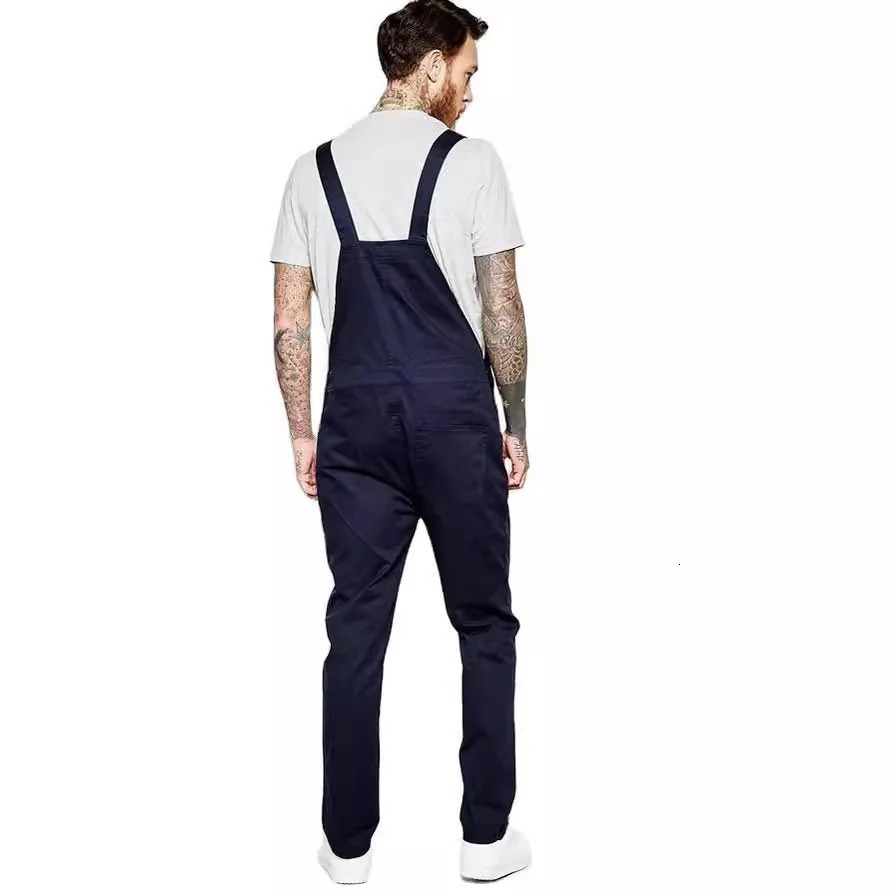 2024 Men Stylish Slim Biker Jeans Bib Overalls Jumpsuits jeans Man Streetwear Casual Stretch Ripped Dungarees Male Strap 250729