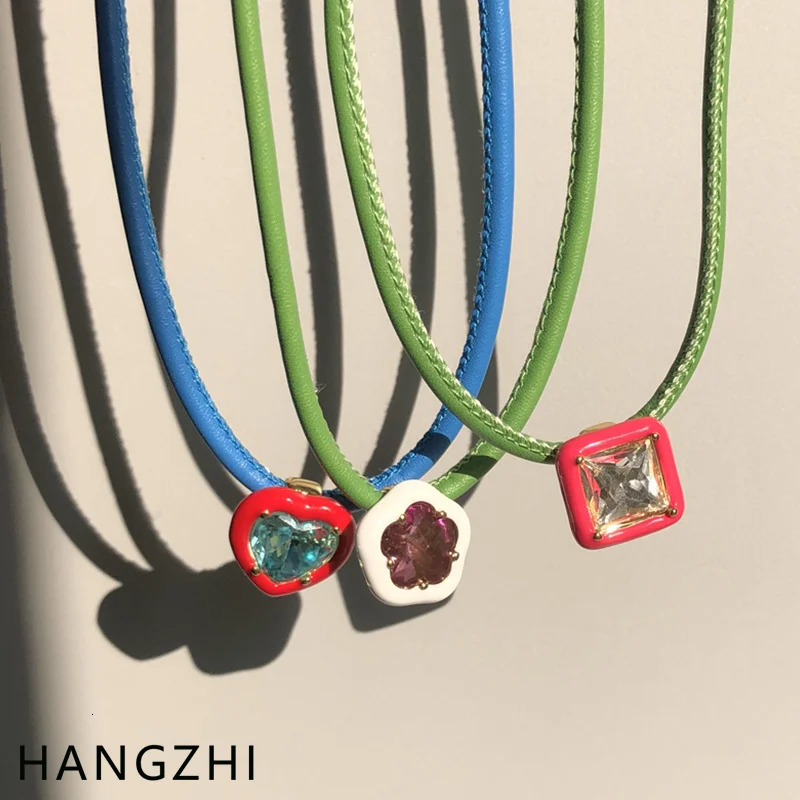 INES Color Heart Flower Hyperbole Zircon Leather Choker Clavicle Necklace for Women Girls Party Fashion Jewelry HANGZHI 250807