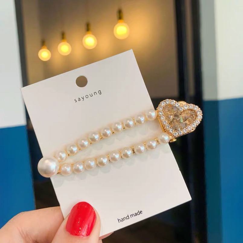 Super Fairy Crystal Full Diamond Heart Baroque Pearl Hair Sweet Princess Style Duckbill Bangs Clip