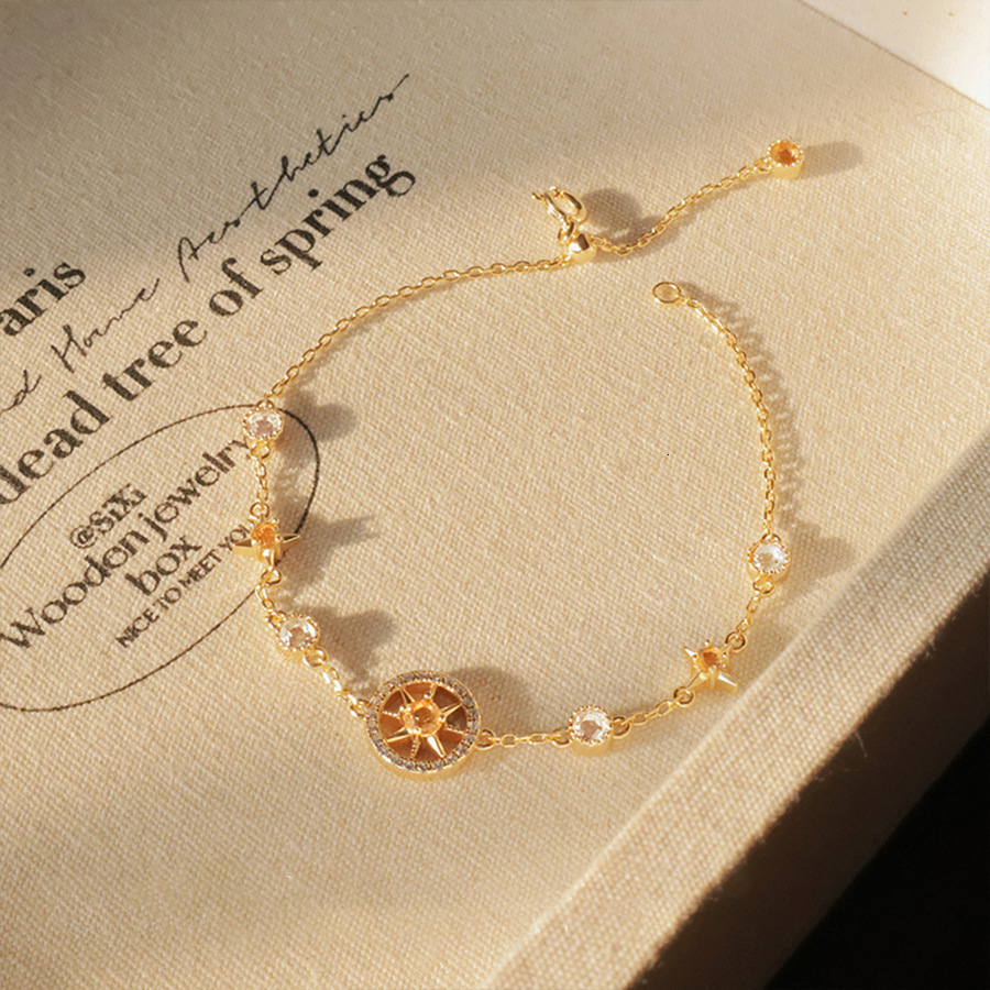 Super Sparkling Zircon Eight-Pointed Star Compass Pendant Niche Design Bracelet Light High-End Sense Jewelry for Women