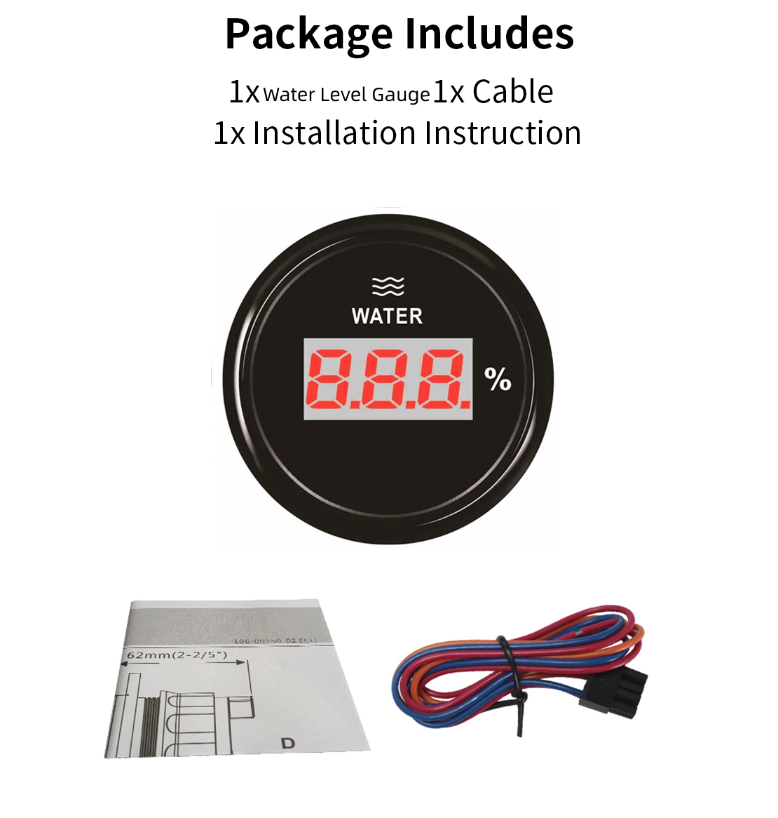 Auto 52mm 0-100% Display Water Level Gauges Marine Digital Water Level Meters 0-190ohm European Standard or 240-33ohm America Standard Input Signal wi